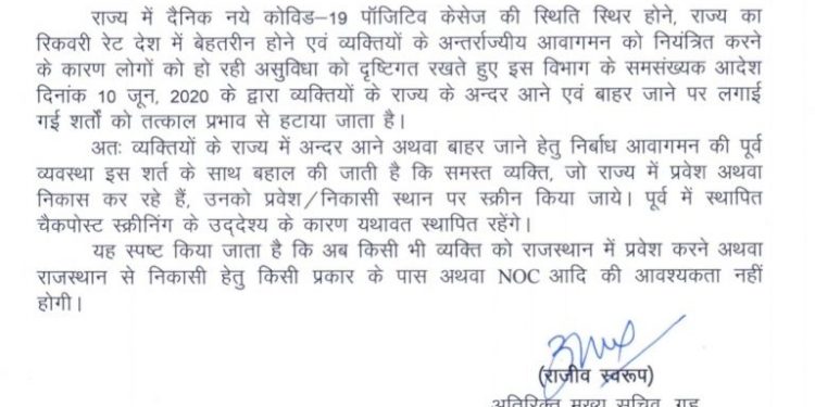 rajasthan border open now pass is not necessary for border cross