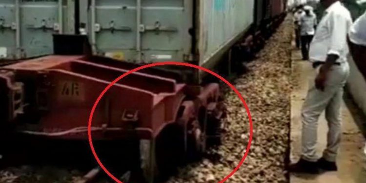 goods train derail from rail track on chambal river bridge