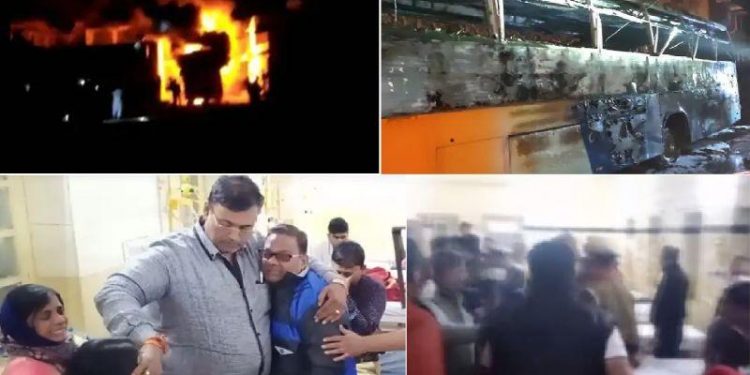 6 dead 36 injured in bus fire after touching high tension line in jalore rajasthan