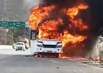 massive fire in sleeper coach bus in udaipur