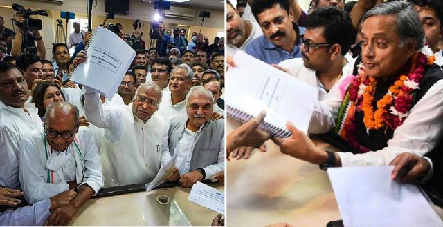 mallikarjun kharge and shashi tharoor files nomination for congress president