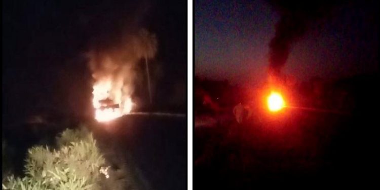 fire in army truck on gogunda pindwara highway udaipur rajasthan