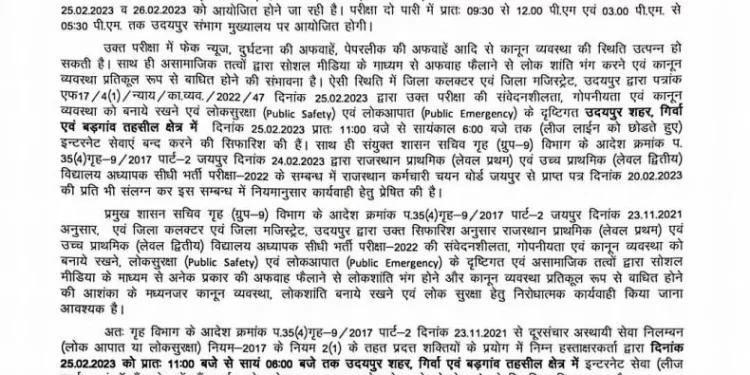 teacher direct recruitment exam 2023 internet ban in udaipur