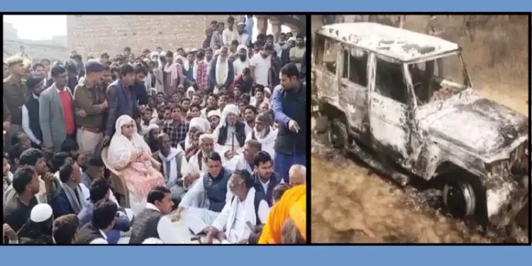 two man burnt dead body found in car in loharu haryana abducted from bharatpur