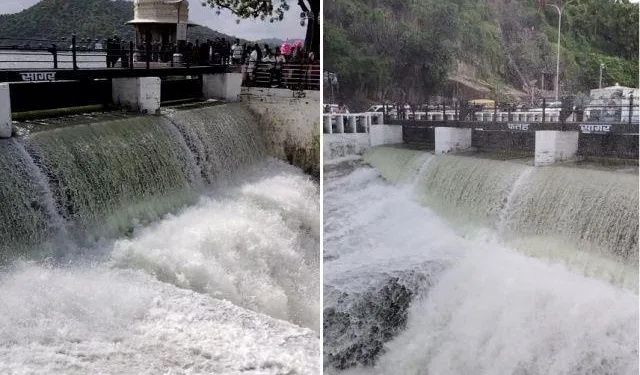 udaipur fatehsagar 10 inch water flow at overflow