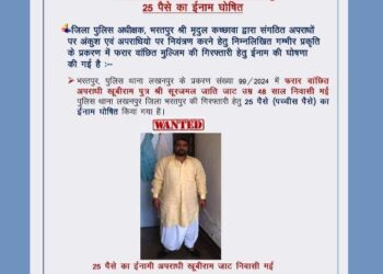 bharatpur police declared 25 paise chavanni reward on wanted criminal