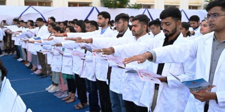 white coat ceremony of Ananta Institute of Medical Sciences and Research Centre medical students 2024-2025 batch