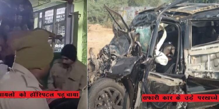 churu five died in car canter accident in churu rajasthan