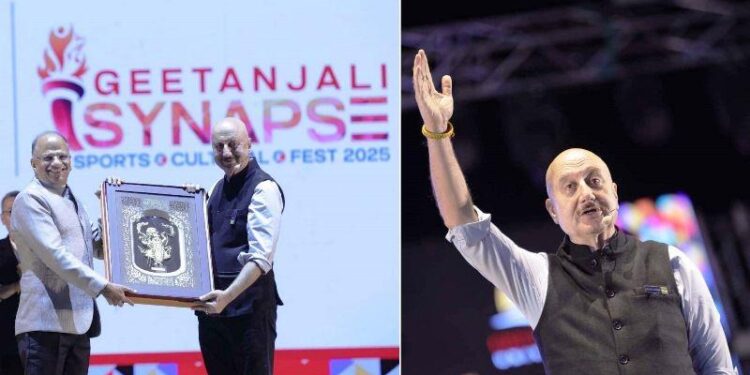 Anupam Kher inspiring presence in Geetanjali Synapse-2025 of geetanjali university cultural fest in udaipur