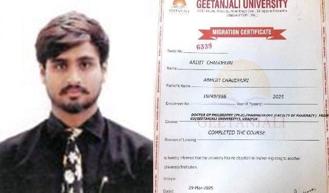 Arijit Chaudhuri awarded PhD by geetanjali medical university udaipur