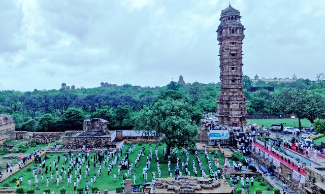 Yoga at historic Chittaurgarh Fort