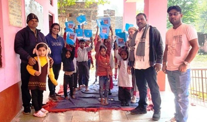 Rajasthan samaj seva sansthan Udaipur stationery distribution khedar ka bhilwada school bhutala