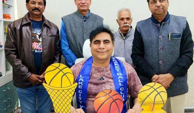 Basketball and shooting competition trophy unveiled by in udaipur arth group ceo dr arvinder singh