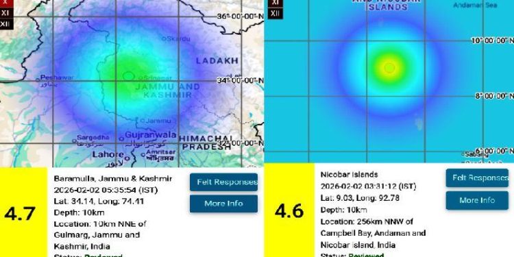 earthquake in jammu kashmir and nicobar islands
