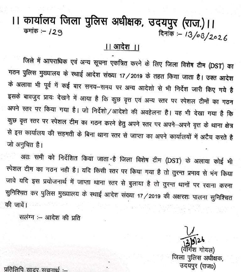 udaipur acb news latest rajasthan police order to dissolve all special police team formed by deputy sp level
