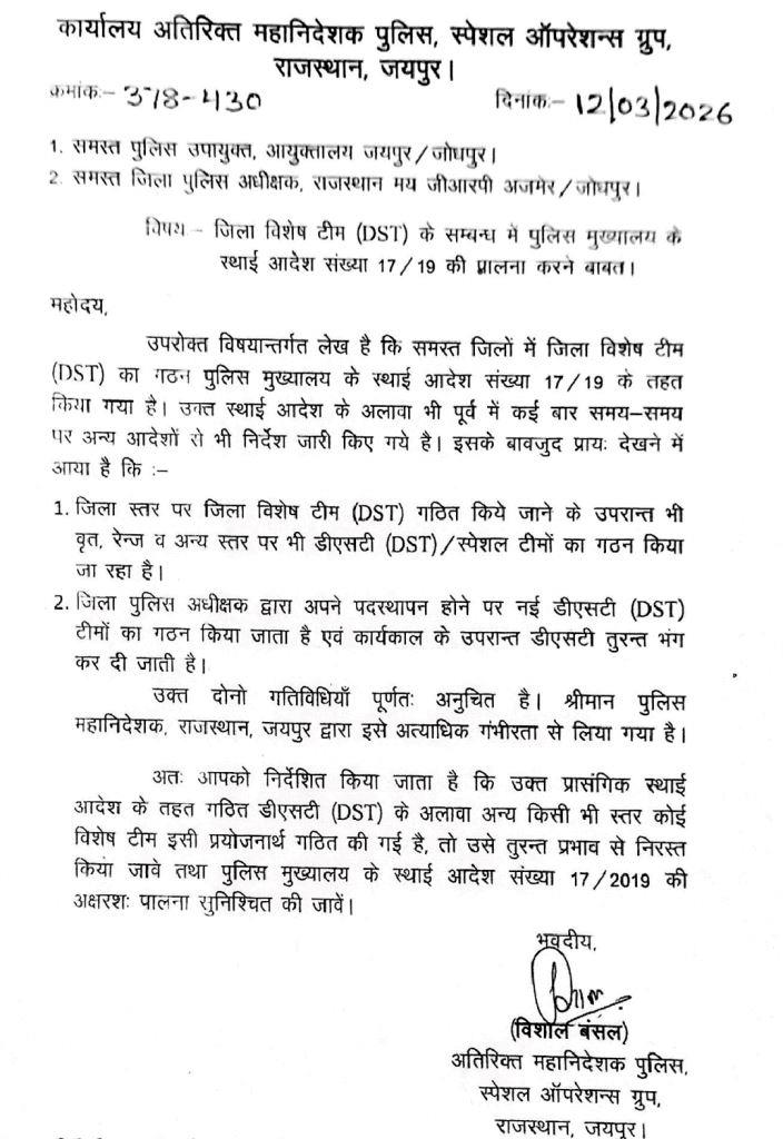 udaipur acb news latest rajasthan police order to dissolve all special police team formed by deputy sp level