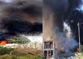 udaipur news fire in furniture scrap at Shruti synthetic loyra village badgaon udaipur