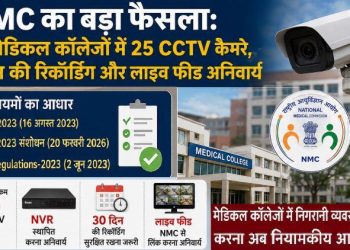 NMC CCTV guidelines medical colleges 25 cameras live feed 30 days recording
