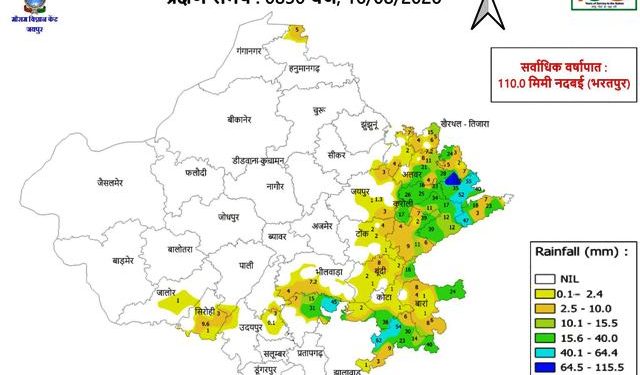 Rajasthan Weather Update Nadbai in Bharatpur recorded 110 mm rain