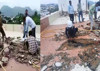 Udaipur nagar nigam demolished unauthorized construction in Ambamata after finding violations of the approved building plan